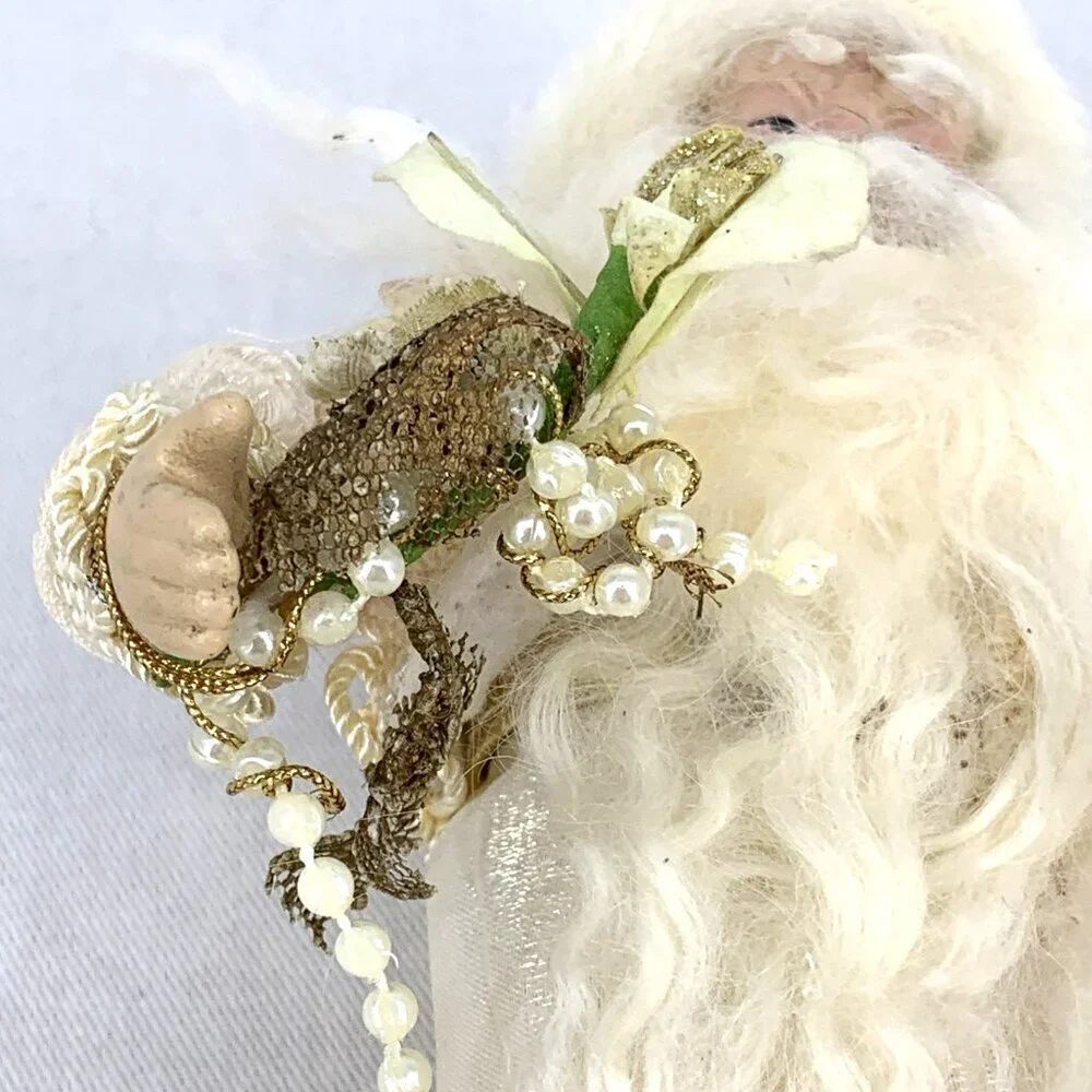 Old World Santa Father Christmas Santa Claus White & Gold Decor 8.5